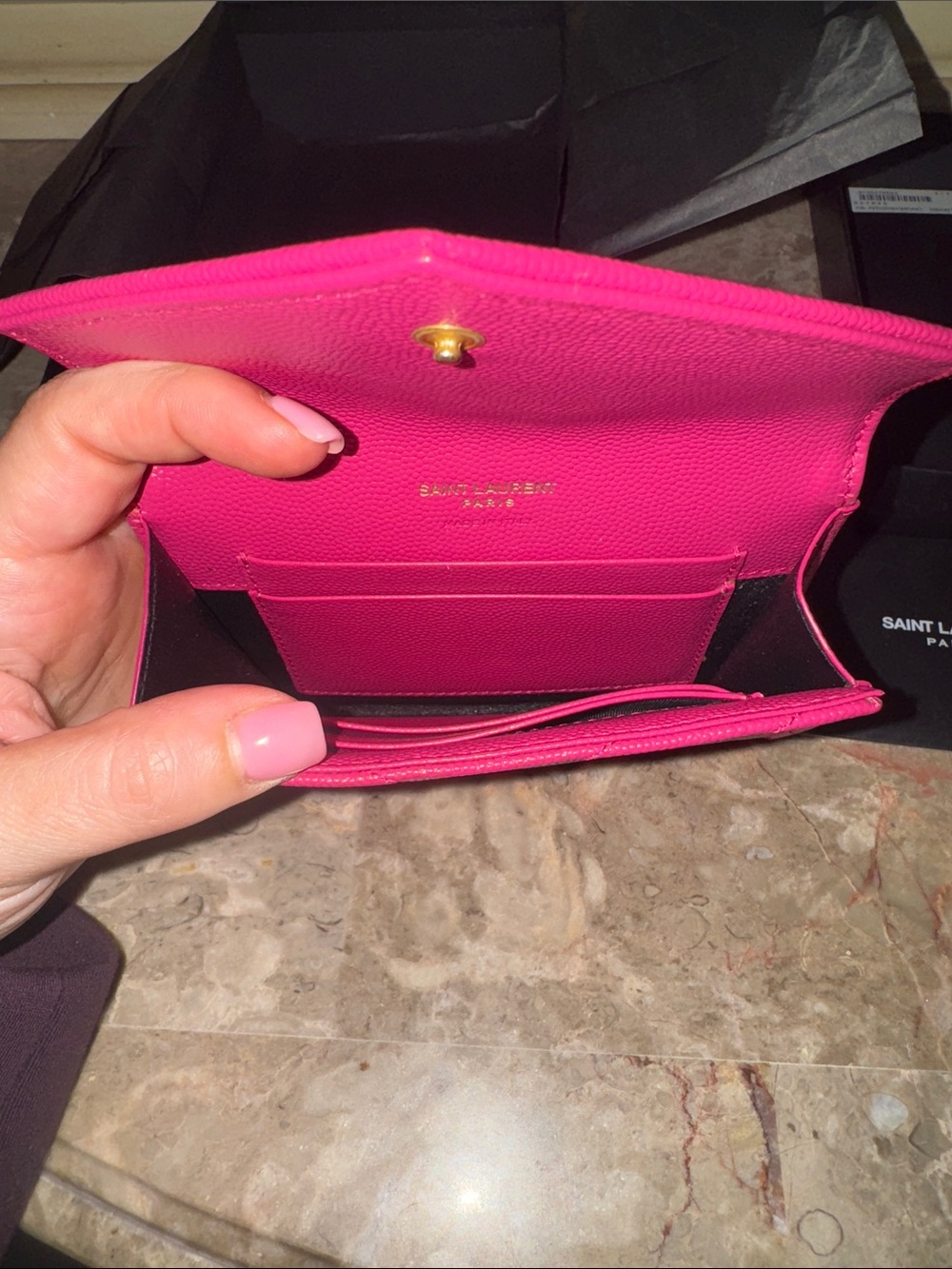 Saint Laurent Fuchsia Chevron Quilted Wallet with Gold YSL Emblem - Picture 9 of 10